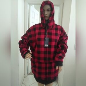 NWT BIG BALL SPORTS Stylish Red & Black Checkered Puffer Jacket SHERPA LINED XL